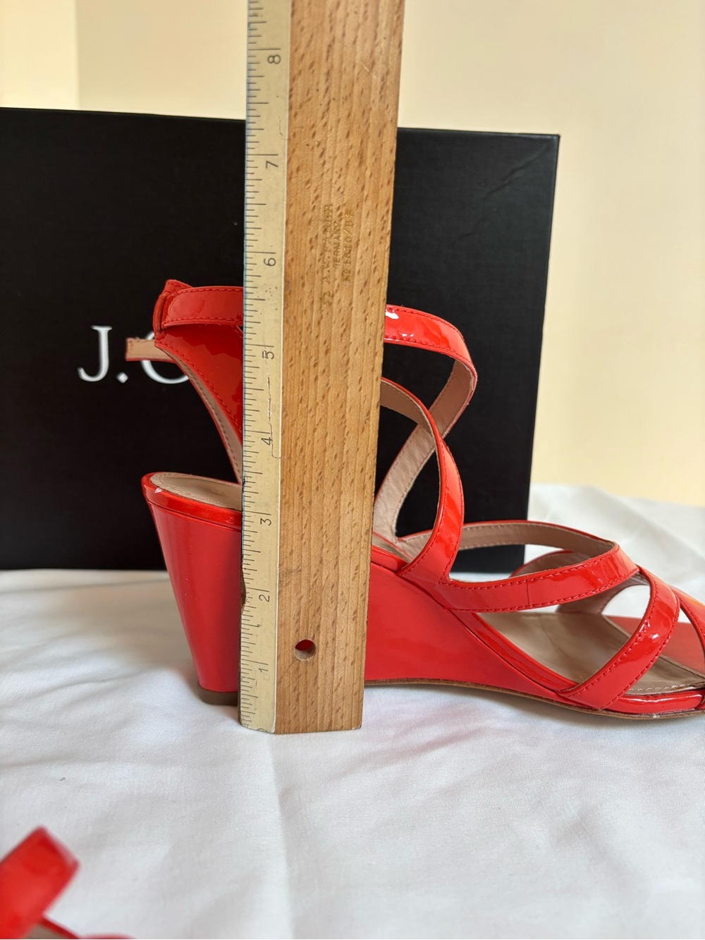 J. Crew Patent Leather Strappy Wedge Sandals in Blood Orange - Women’s Size 8.5M - Picture 11 of 12